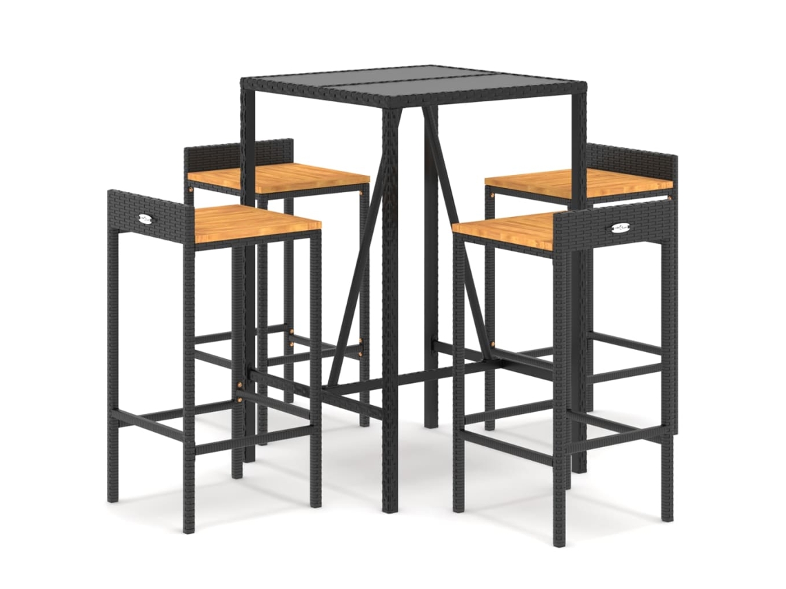 Conjunto 5 de Bar P/ Jardim VIDAXL Vime Pe/Acácia Maciça Preto