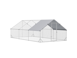 Galinheiro externo 3x4x2 m em aço galvanizado com cobertura PE e trava prateada