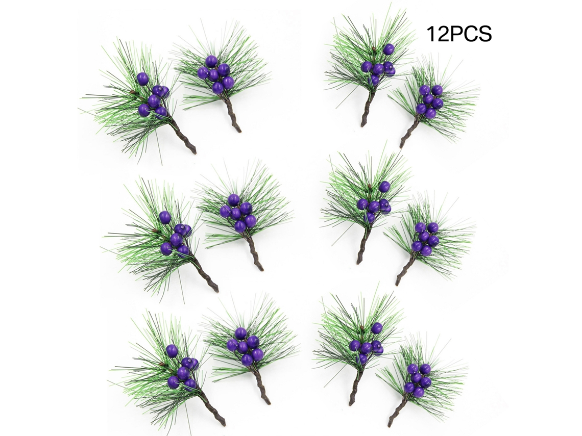 Enfeites de Natal em ramo artificial com pinos, kit 12 LAXISCREED