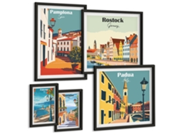 Galeria De Pinturas Murais Formas Florais Abstratas Moldura Preta Imagens Para Um Quarto Infantil Espelharte (conjunto De 5 Imagens)