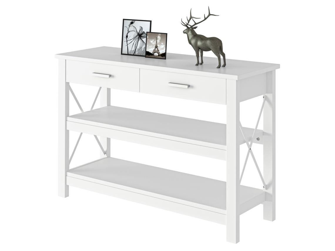 Mesa De Console De Estilo Moderno Com 2 Gavetas E Prateleiras Inferiores 105x40x76 Cm Branco