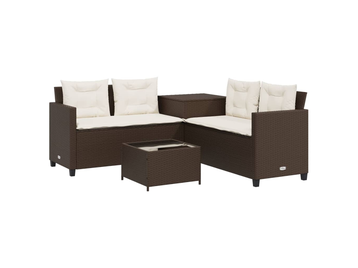 Sofá de jardim em forma de L com mesa e almofadas Vime Castanho MAISON EXCLUSIVE (dimensões sem)