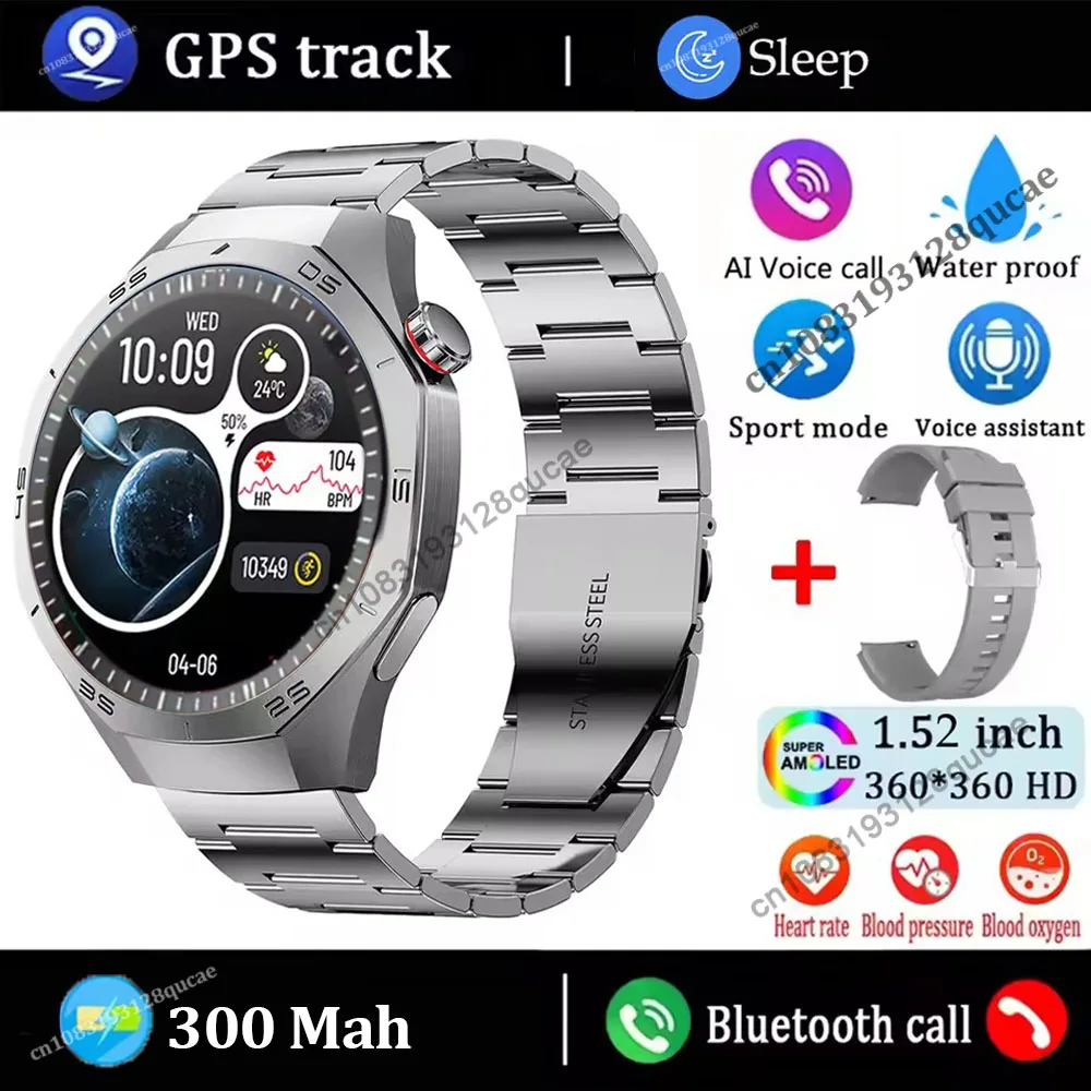 (prata + Pulseira De Aço) Smartwatch, Tela Amoled Hd, Gps Track, Monitor De Frequência Cardíaca, Chamadas Bluetooth, À Prova D'água