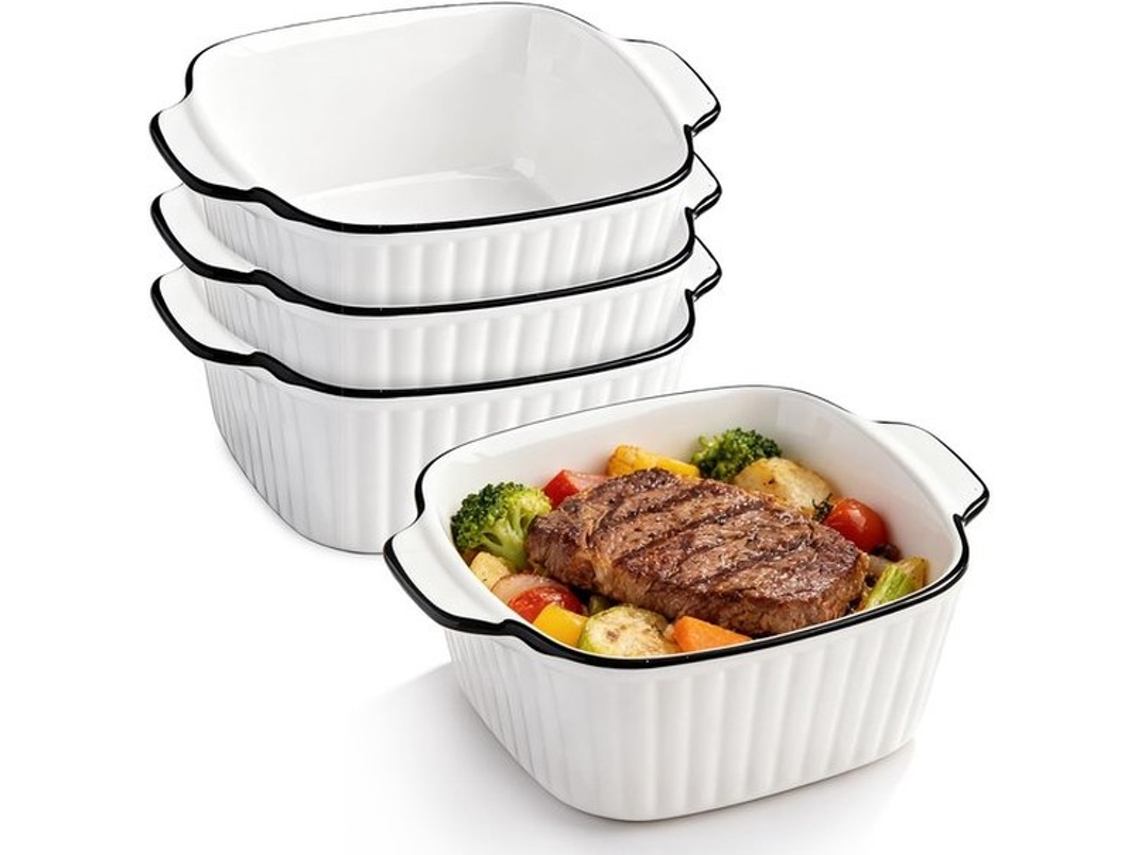 Conjunto De 4 Formas De Forno Cerâmico - 14,3 X 5,2 Cm - Pequenas Formas De Forno - Resistente A Riscos E Manchas - Base Antideslizante - Forma Para A