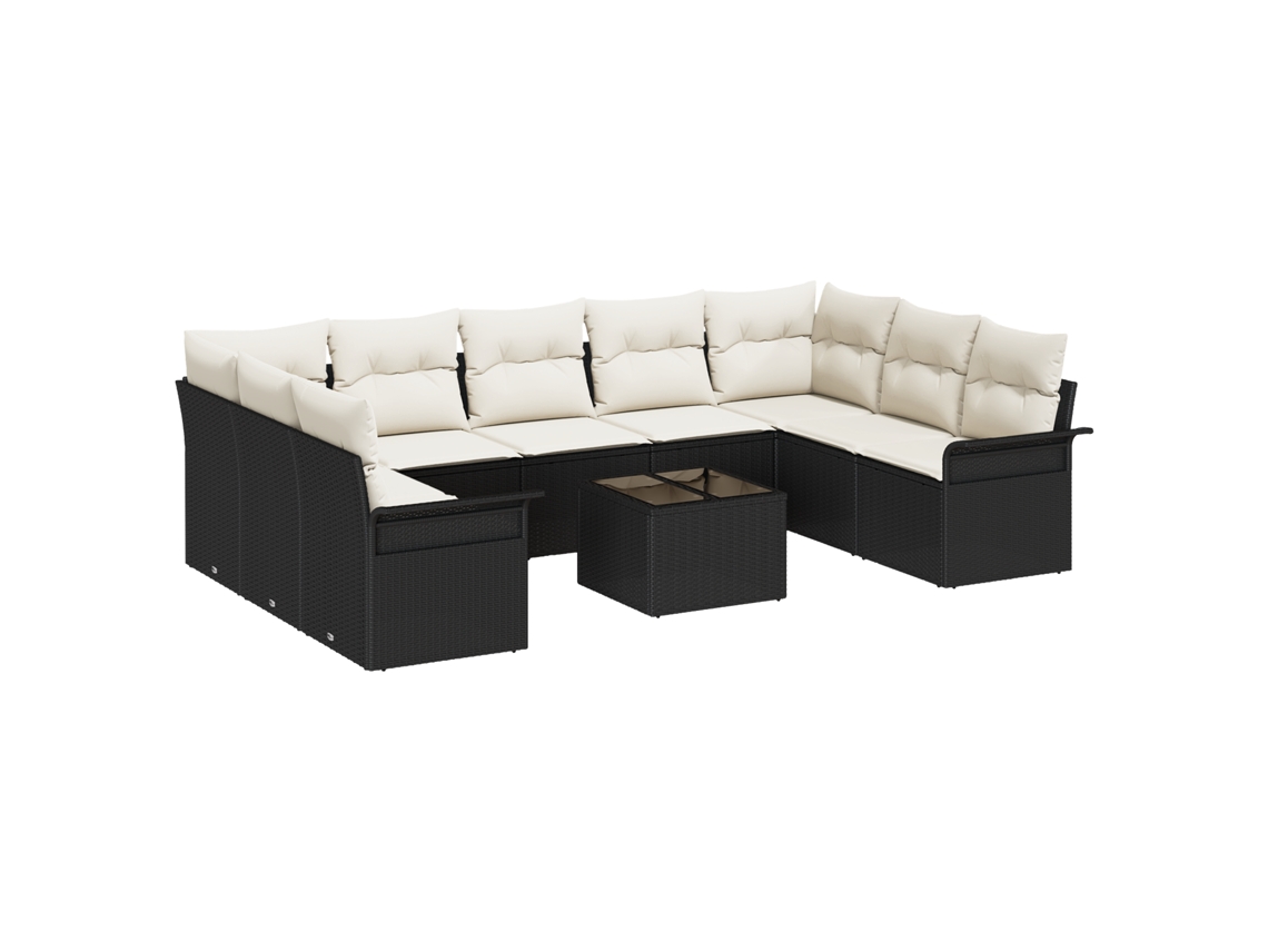 Conjunto 10 Conjunto De Sofá De Jardim Vidaxl Preto Vime Pe (289 X 187,5 X 69 Cm)