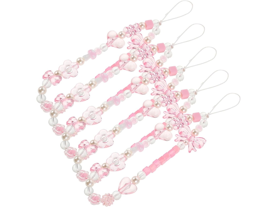 Conjunto De 5 Cordões Curtos Para Celular Com Nó De Coração Elegante.