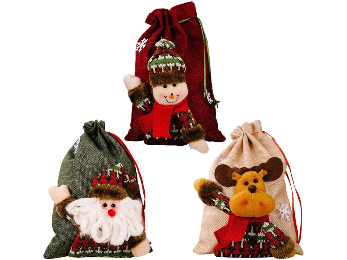 Conjunto Com 3 De Presente De Natal Tecido, Para Doces, Com Co Festiva