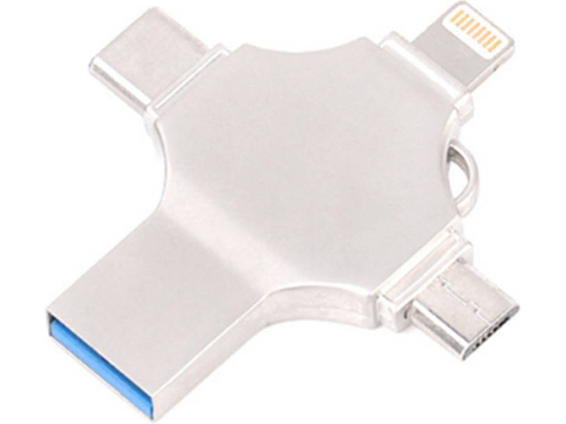 Pen USB  Metal Cross 4 in 1 (256 GB - Lightning, Micro USB, USB-C - Prateado)