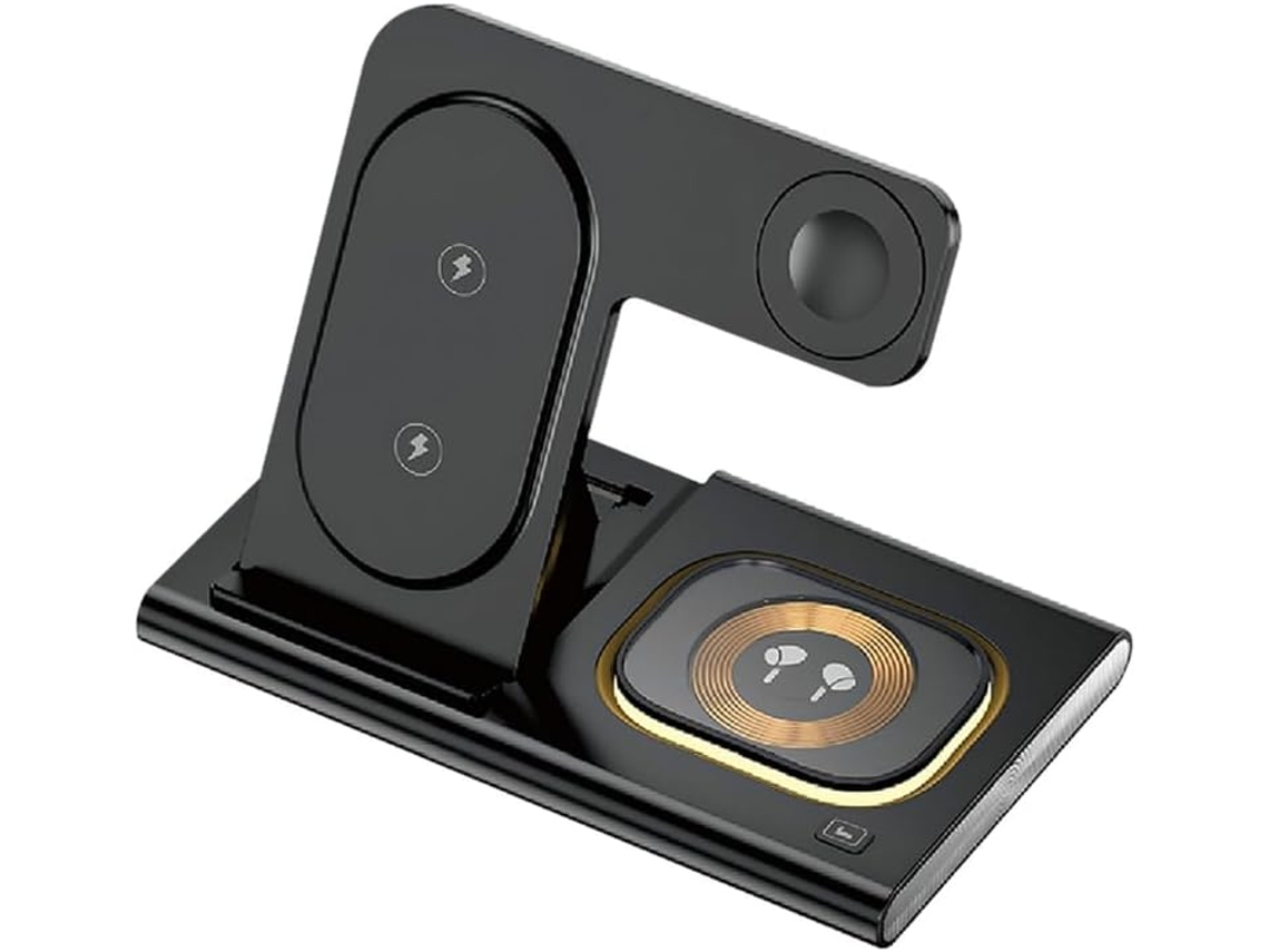 Carregador Sem Fios Multifunções SFUSHOS 3 em 1 com Suporte para Carregamento Rápido Preto (versão Apple)