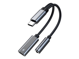 Adaptador 2 Em 1 Pd 60w Halinuia Ta2b Macho Tipo-c, Carregamento Tipo-c + Áudio 3,5mm