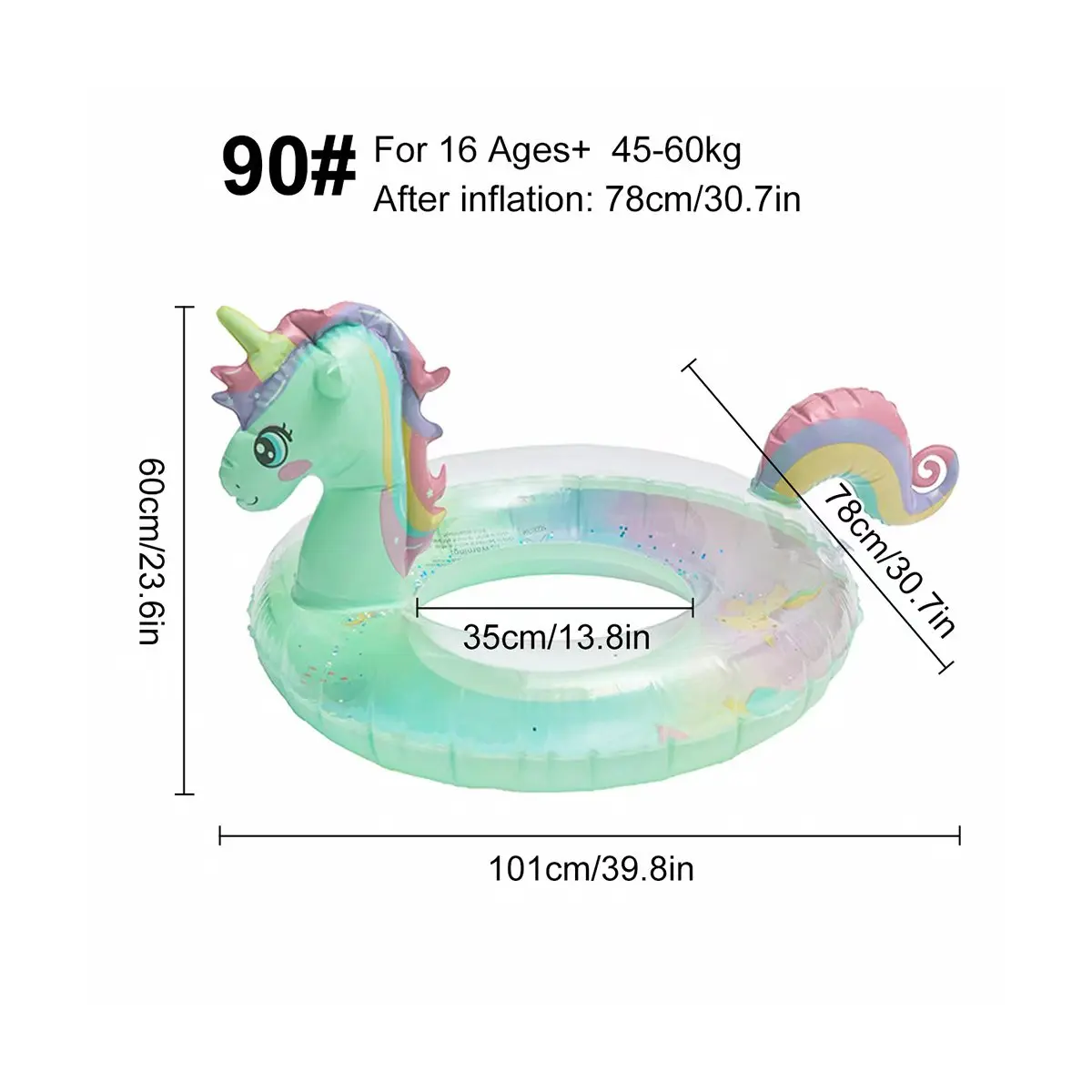 (90) Uma Boia Inflável Transparente Com Glitter Arco-íris Para Piscina.