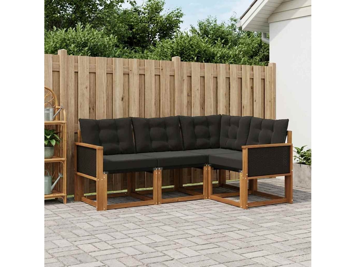Vidaxl Conjunto De Sofás Para Exterior 4 Pcs Natural E Preto