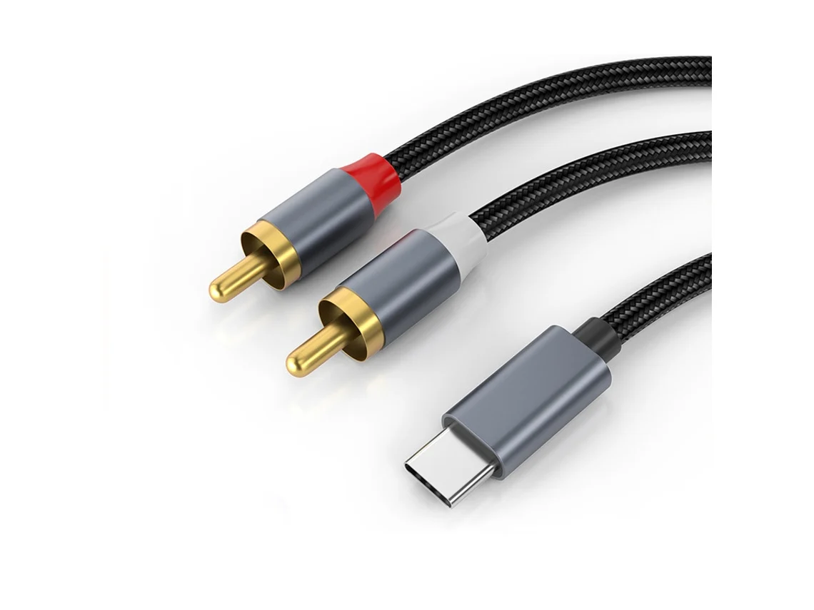 Cabo De Áudio Estéreo Usb, C Para 2x Rca, Cinza