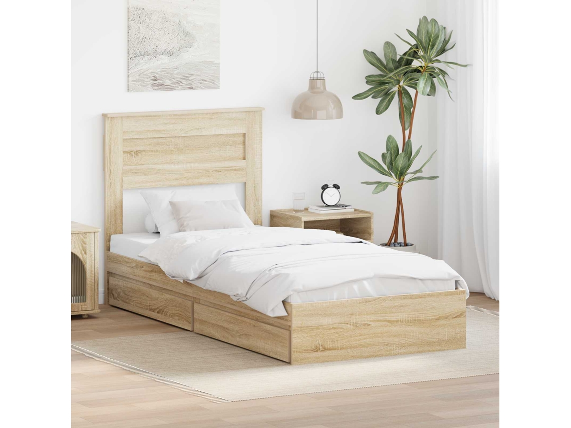 Vidaxl Cama Com Armazenamento Com Gaveta Carvalho Sonoma 75 X 190 Cm