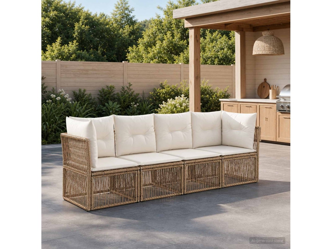 Vidaxl Conjunto De Sofá De Jardim 4 Unid. Bege Vime Pe