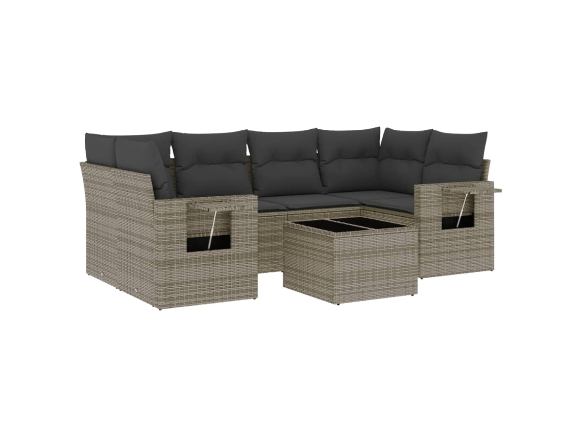 Conjunto de 7 Sofás para Jardim com Almofadões Vime Pe Cinzento MAISON EXCLUSIVE (7 pcs)