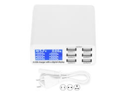 Carregador De Telefone Usb Com 6 Portas, Qc3.0, Display Lcd E Plug Ue 100-240v, Compatível Com Ios E Android
