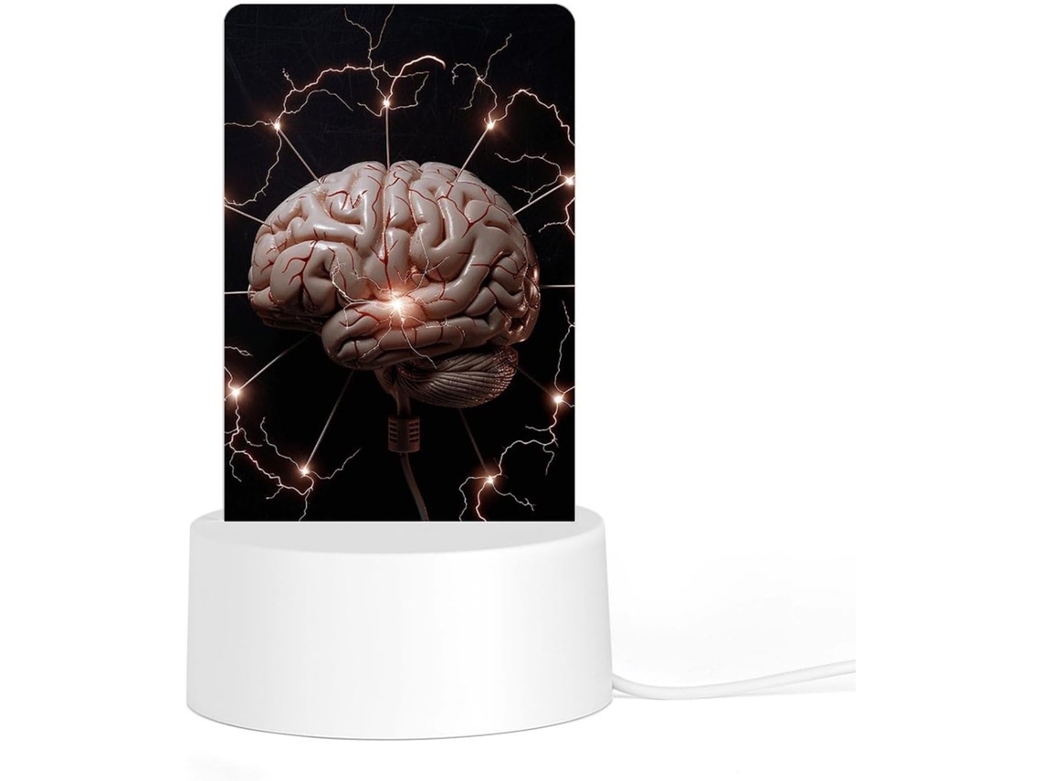 Luminária Noturna Acrílica com Base, Luminária Noturna para Computador com Raio e Desenvolvimento Cerebral, Luminária