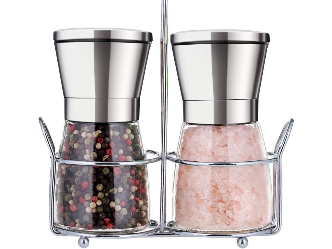 Conjunto De Moedor De Sal E Pimenta Premium Com Suporte Em Aço Inoxidável, Tempero Manual, Grossura Ajustável Aquaforge