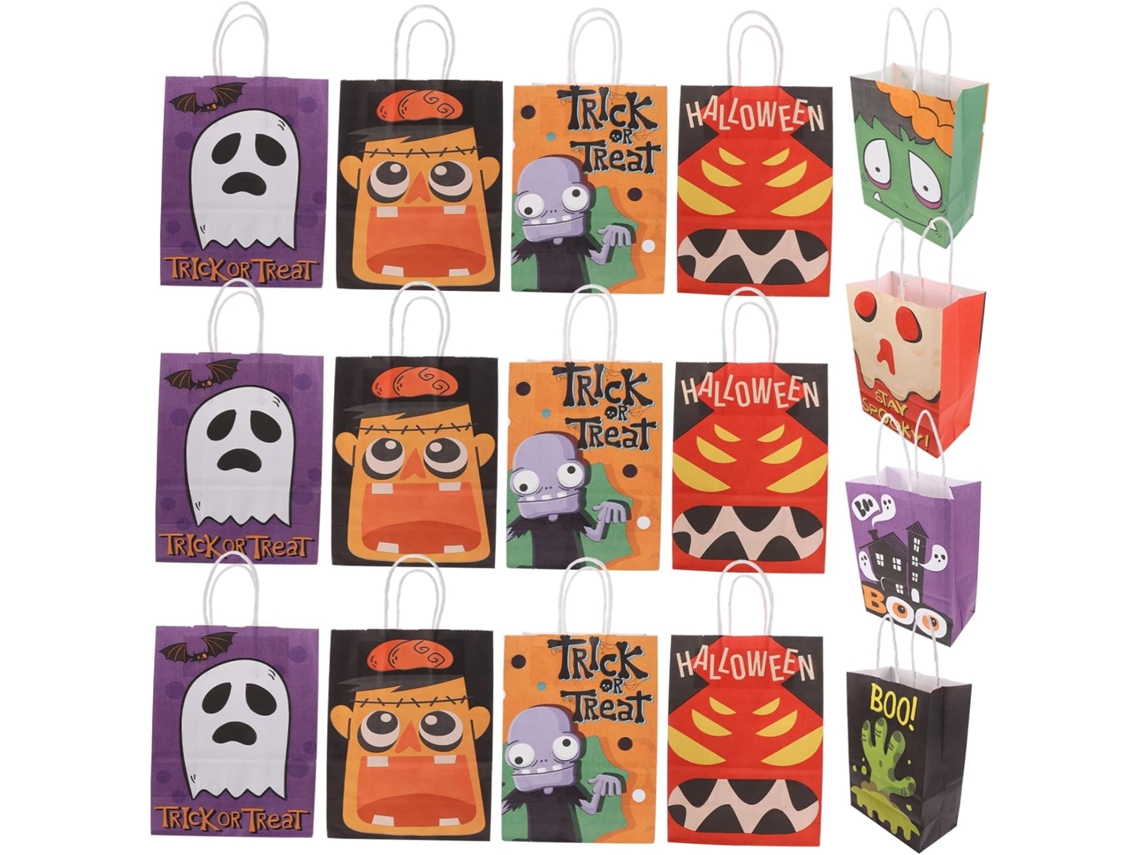 Conjunto De 24 Sacolas Kraft Para Halloween Para Adultos, Sacolas De Papelão Com Estampas Incríveis Gokoco