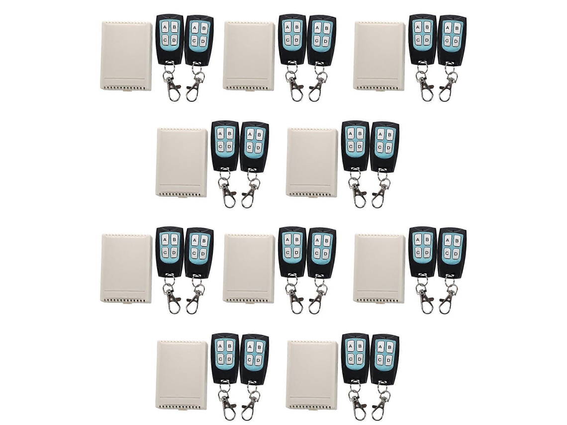 Conjunto de 10 controles remotos Semi Fio RF com 4 canais, 12V DC, alcance de 200 metros (2 transmissores + 2 receptores)