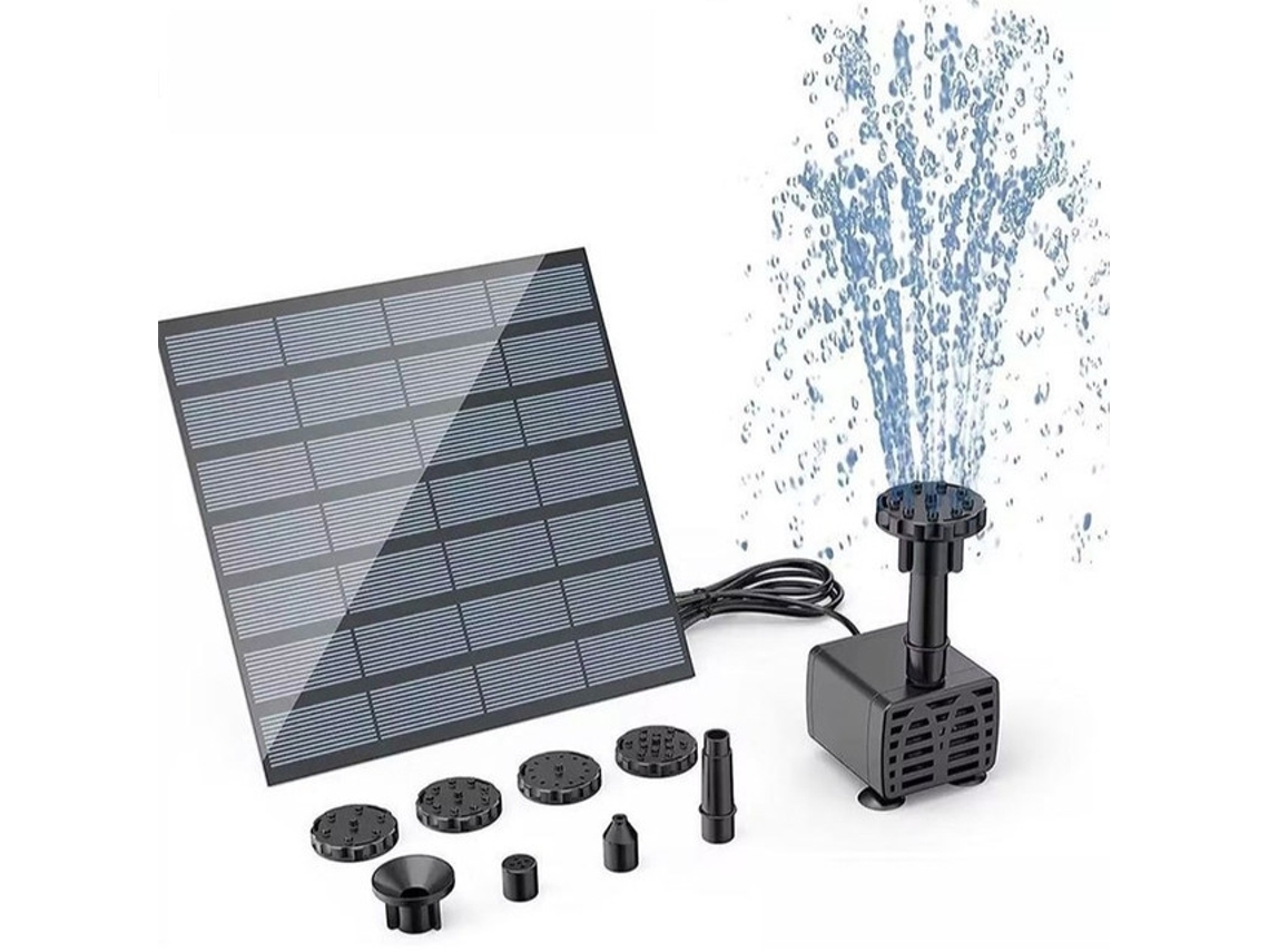 Fonte Solar Para Pássaros - Fonte De Água Solar - Inclui 8 Bicos De Pulverização - Para Banhos De Aves, Lagos, Jardins E Aquários - Plástico - Preto