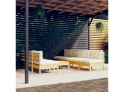 Pcs Conjunto Lounge Jardim C/ Almofadões Cor Creme Pinho Dkd Home Decor