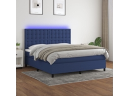 Vidaxl Cama Box Spring C/ Colchão e Led 180x200 Cm Tecido Azul