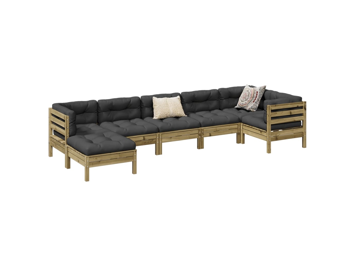 Vidaxl 7 Pcs Conjunto Sofás De Jardim C/ Almofadões Pinho Impregnado