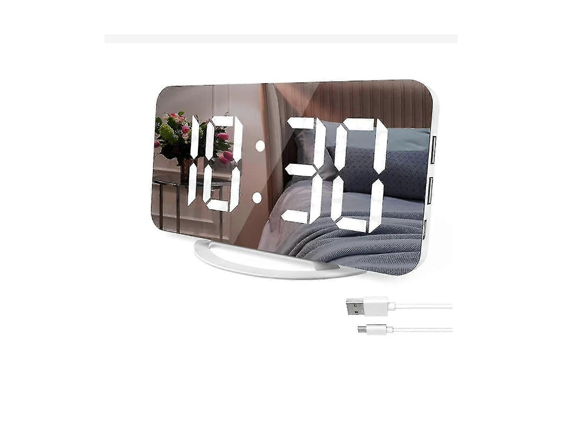 Despertador Digital Com Tela Led Espelhada De 7 Polegadas, Função Soneca Por Toque, Carregamento Duplo Usb, Para Mesa Ou Parede. -aquaforge