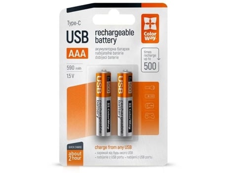 Bateria AAA de 590mAh e 2 pilhas coloridas