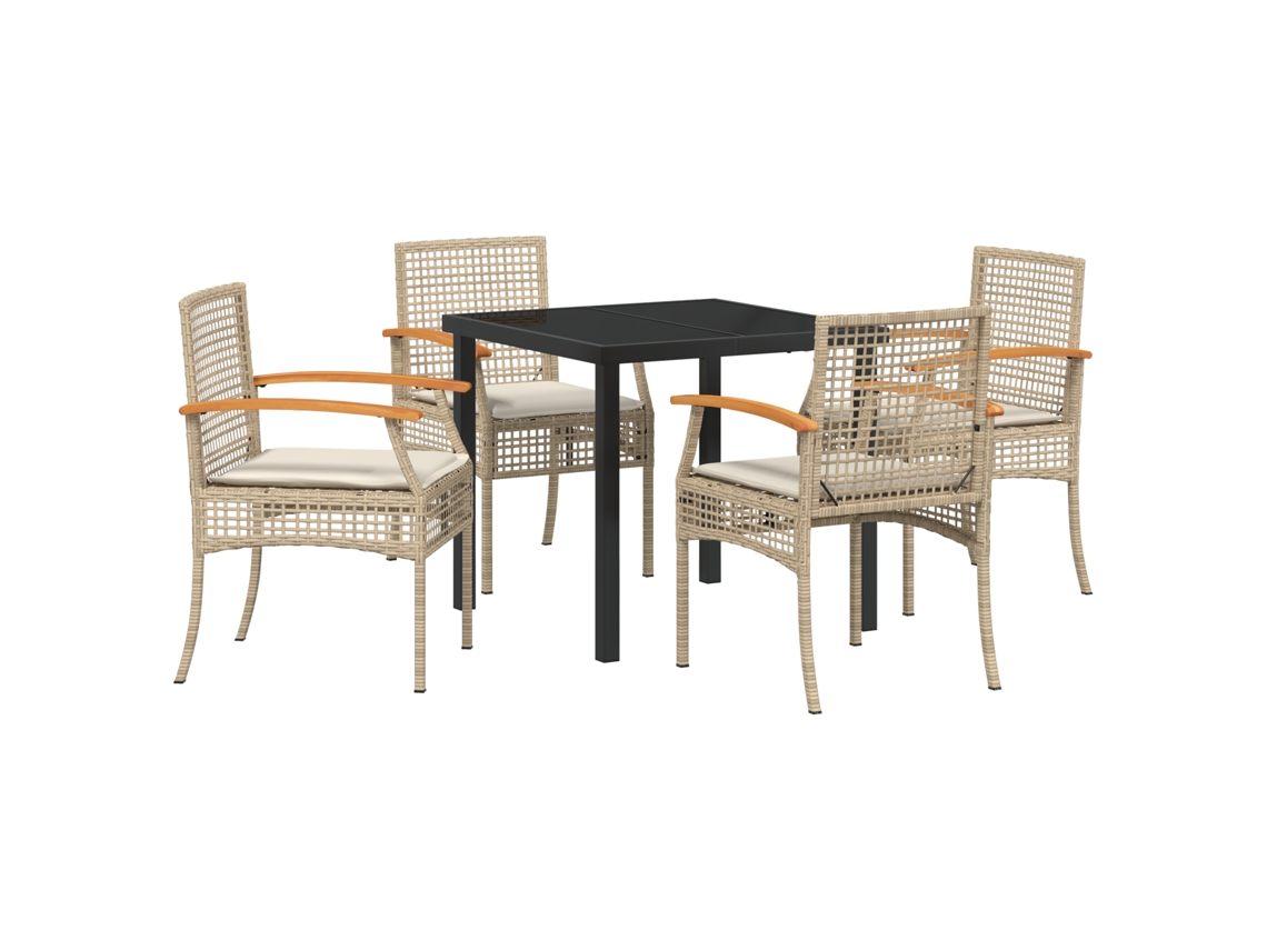 Conjunto 5 De Jantar De Jardim Com Almofadas Vidaxl Bege Rattan Poliéster