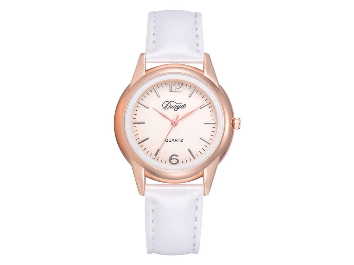 Relógio de Pulso Feminino Disu Pulseira de Couro Pu Quartzo Mostrador Redondo