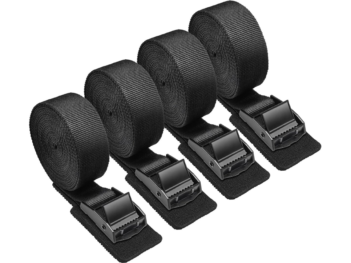 Conjunto De 4 Cintas Amarração Pretas 2, 5 M Com Capacidade De Carga 250 Kg E Fivela Aço Inoxidável, Compatíveis Com Bagageiros De Carro