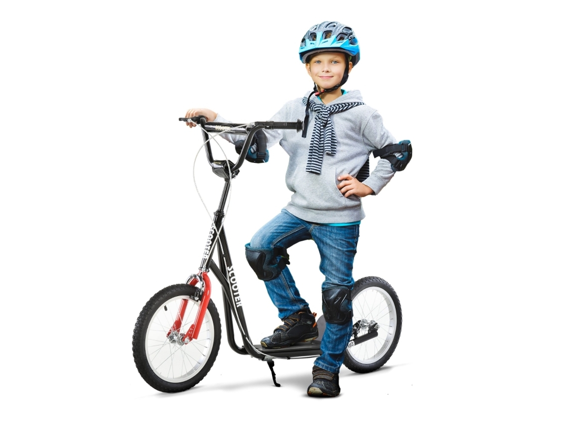 Patinete Infantil A Partir Dos 5 Anos, Pneus Infláveis E Travão Manual, Estável E Seguro, Preto