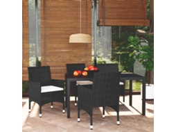 5 Pcs Conjunto De Jantar P/ Jardim C/ Almofadões Vime Pe Preto Dkd Home Decor