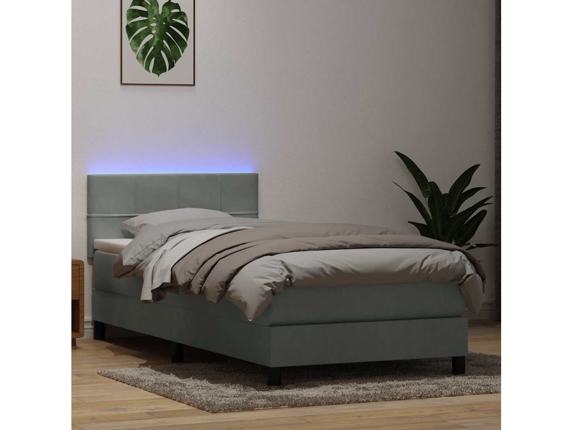 Cama Com Molas/colchão Cinzento-claro 80x220 Cm Veludo