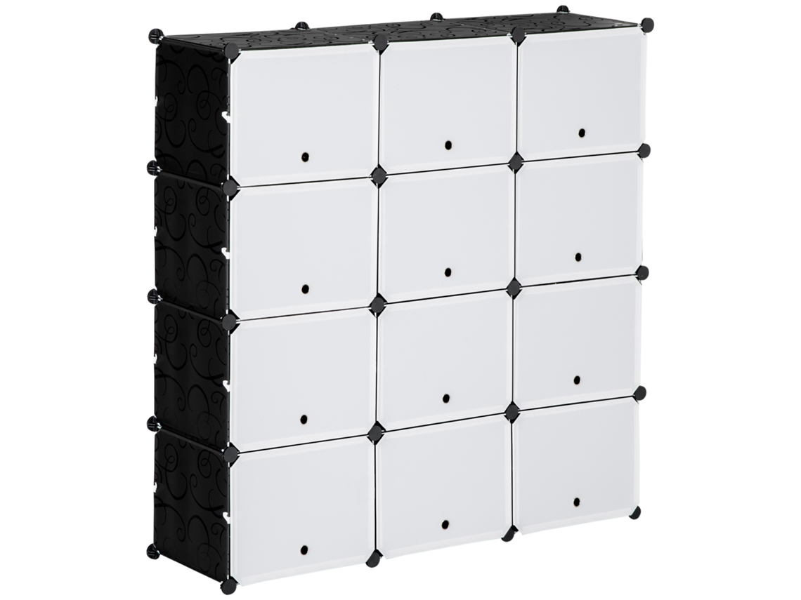 Armário Modular 12 Cubos Pp e Aço Cor Branco e Preto 125x32x125 cm Homcom
