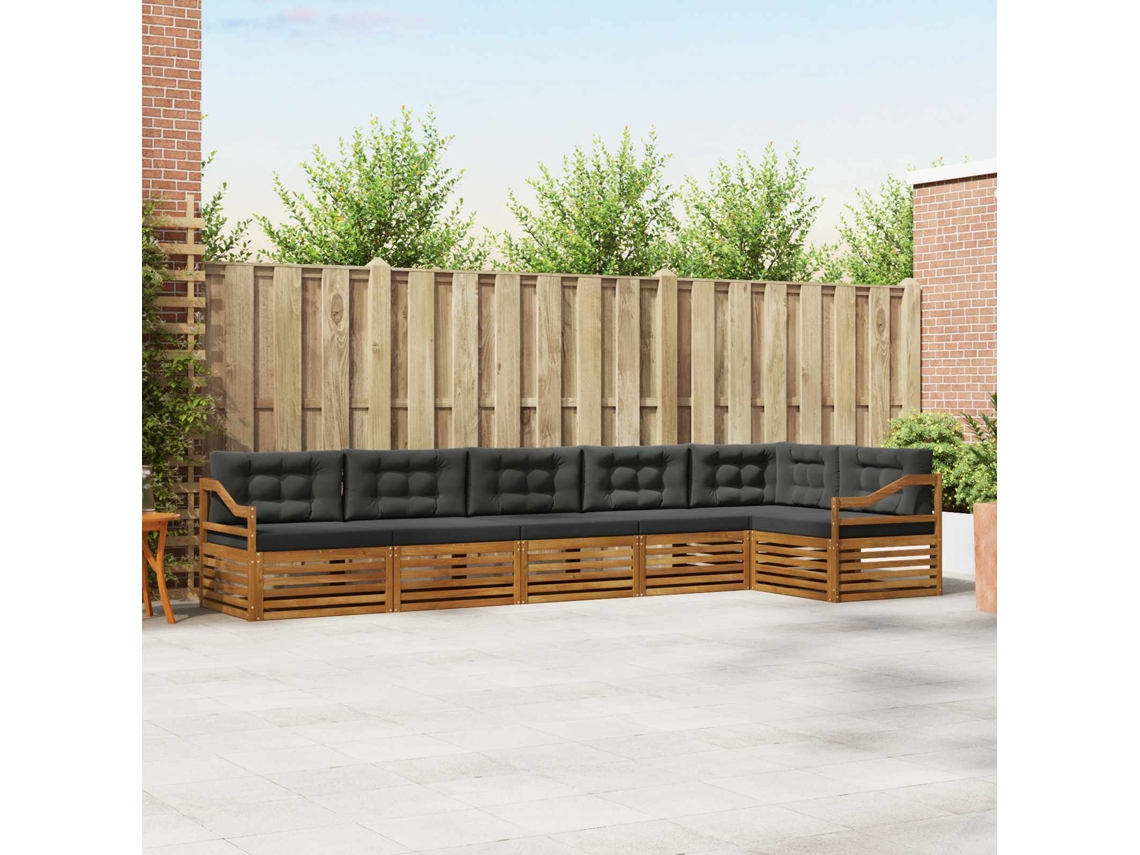 Vidaxl Conjunto De Sofás Para Exterior 6 Unid. Natural E Antracite
