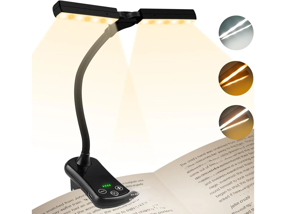 Luz de Leitura Led , Carregamento Usb, 3 Cores, 8 Níveis de Ajuste de Brilho MDUG (preta)