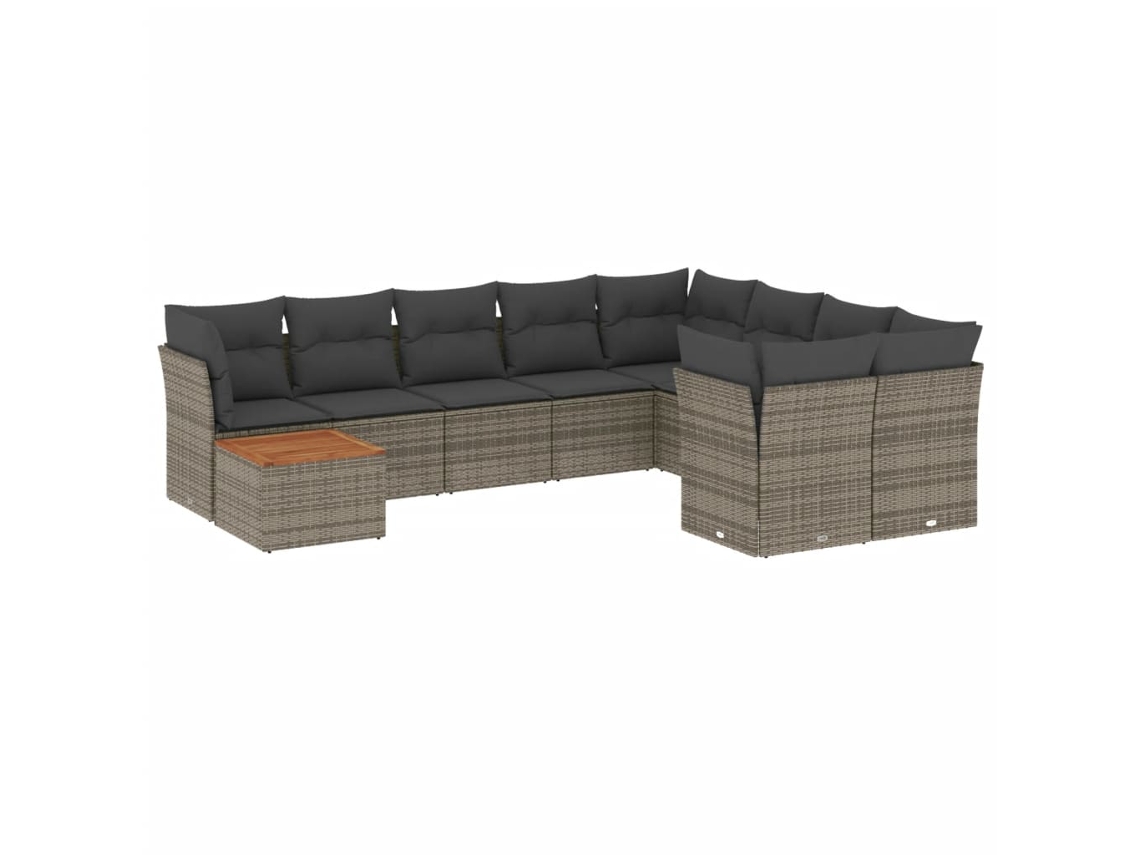 Conjunto de 10 Sofás de Jardim com Almofadões Vime Pe Cinzento MAISON EXCLUSIVE