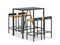 Conjunto 5 de bar p/ jardim VIDAXL vime PE/acácia maciça preto
