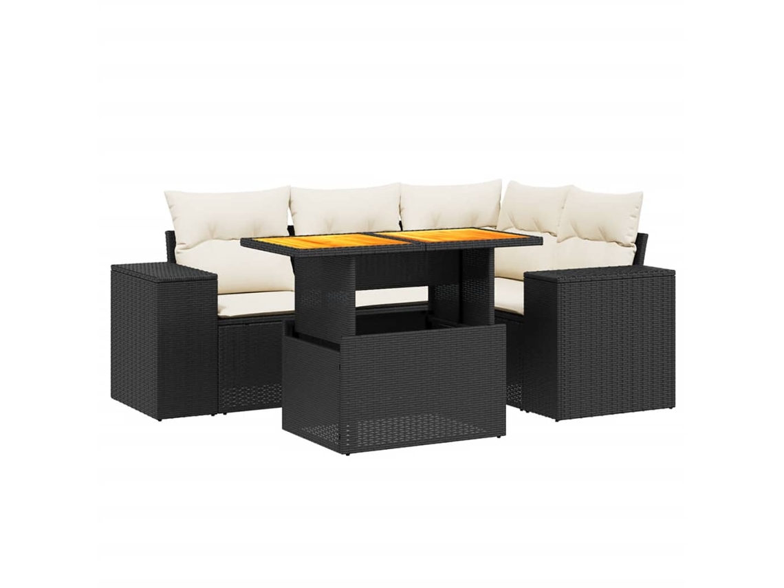 Conjunto 5 Sofás de Jardim com Almofadões VIDAXL Vime Pe Preto