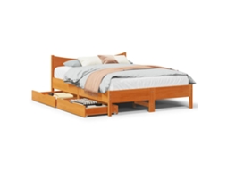 Vidaxl Estrutura Cama C/ Gavetas 150x200 Cm Pinho Maciço Castanho-mel