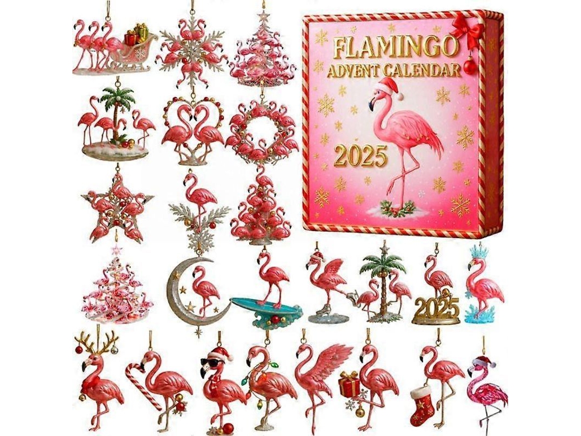calendário de Advento de Natal 2025 com Flamingos em Acrílico e Caixas Cegas