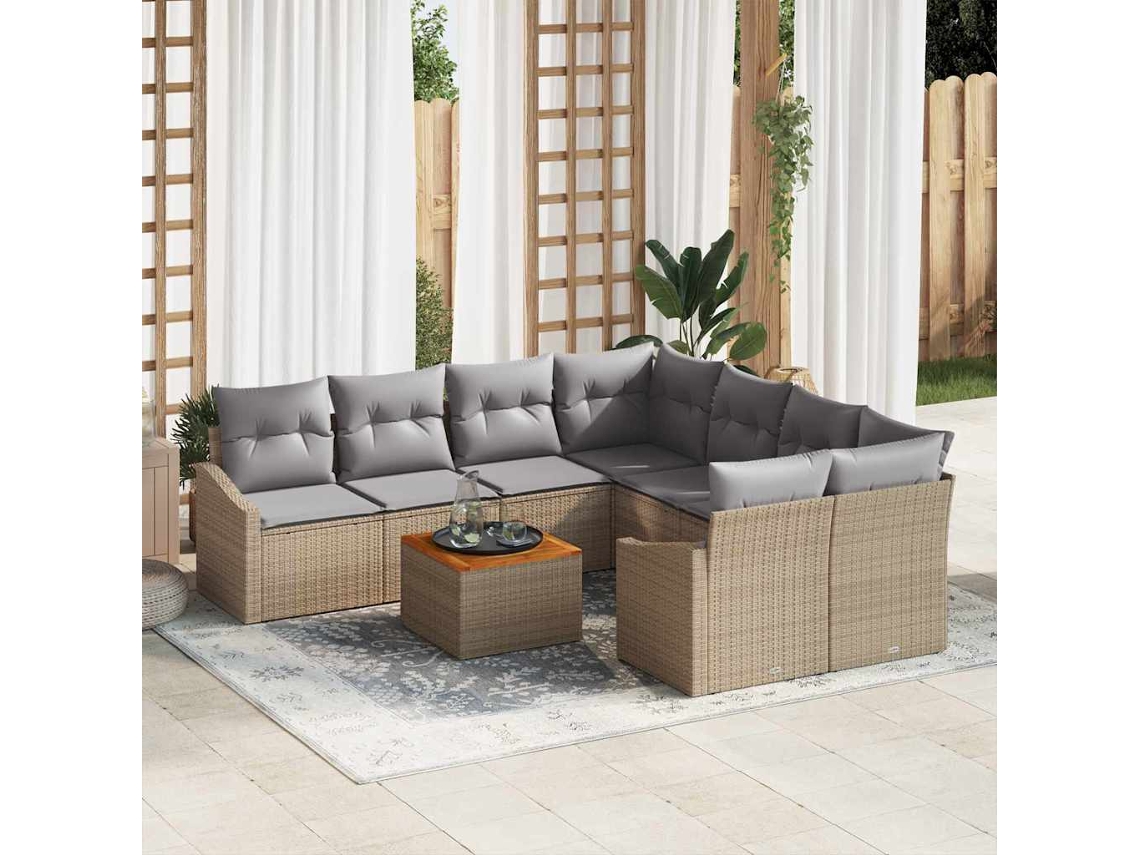 Vidaxl Conjunto De Sofá De Jardim 9 Unid. Bege Vime Pe