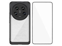 Capa De Celular Wanlonfeng Xc Series Tpu Acrílico Com Vidro Temperado (furo Grande Para Lente) Preta Para Xiaomi 14 Ultra