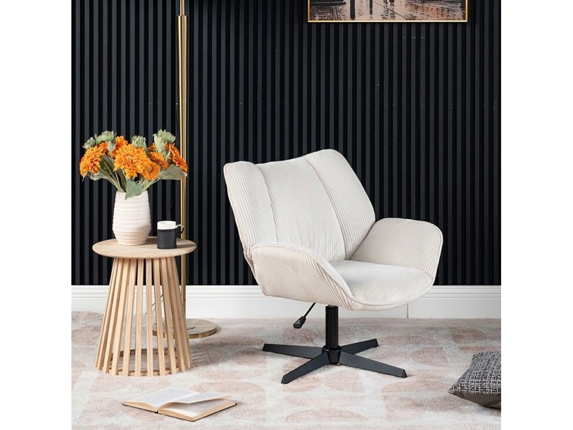 Móveis Cosy Poltrona Relax Rotativa Ajustável Em Altura Com Apoio De Braço Em Veludo Canelado Bege E Pés Em Preto, Durothil