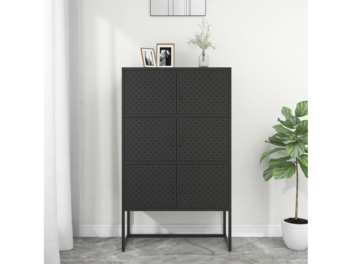 Vidaxl Aparador Alto 80x35x135 Cm Aço Preto