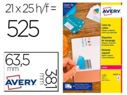 Etiqueta adesiva permanente AVERY para impressora laser branca 63,5X38,1 mm caixa de 525 unidades